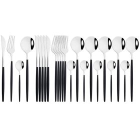 Commercial & Household 24Pcs Dinnerware Set Stainless Steel Flatware Tableware (Type: Flatware Set, Color: Black & Silver)